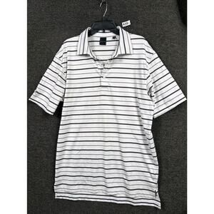 Dunning Golf Polo Shirt Mens Size L White Black Stripped Athletic Performance